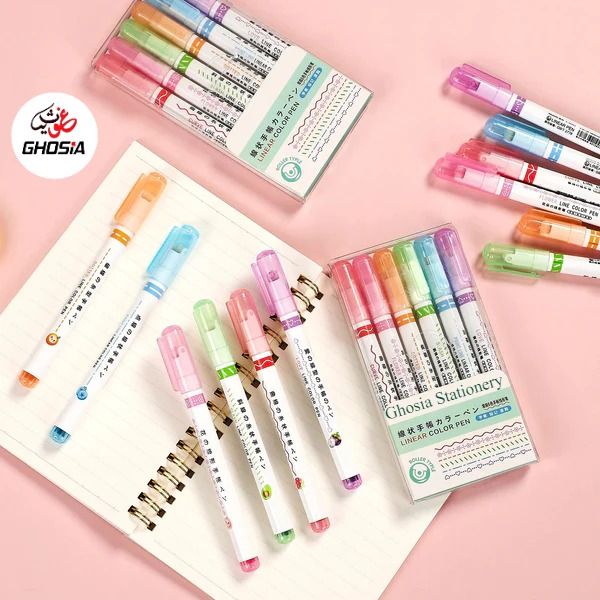 6 pcs Curve pen flower-shaped outline pen quick-drying highlighter color pen marker pen Drawing Pen Reusable Outline Pen Markers Pen Curve Highlighter Pens