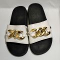 Women's Flat Slide Sandals with Metallic gold Chain slide for girls Fashionable & Comfortable Summer Slipper Flip Flop. 
