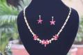 Imported Gold Plated Zircon Rose Pink White Necklace Set. 