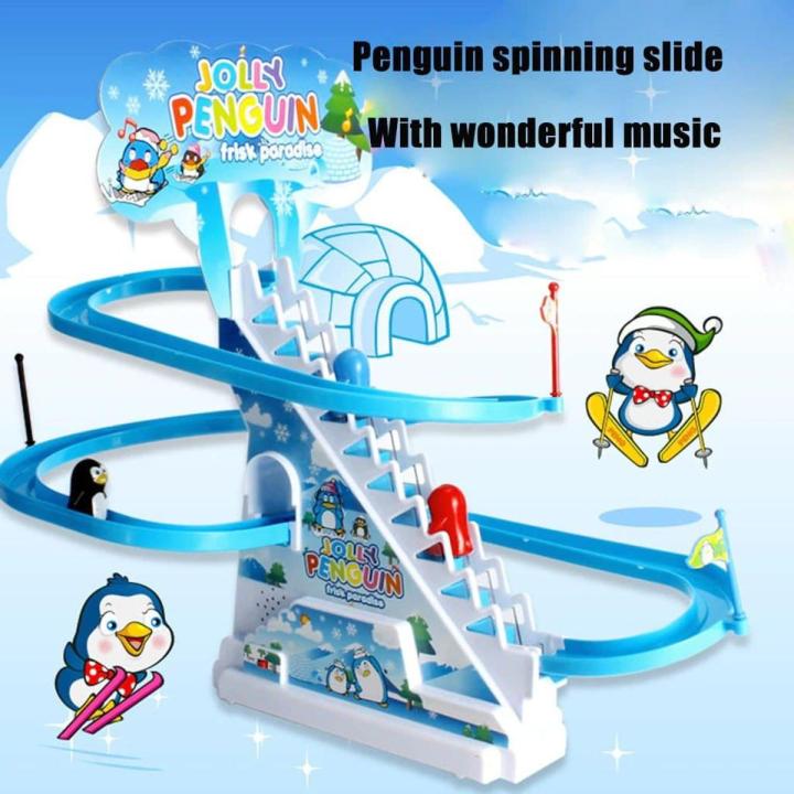 Penguin Race Set with Flashing Lights & Music On/Off Button for Quiet Play, Jolly Penguin Slide Playset For Kids and Toddlers