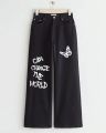 Wide Leg Printed Baggy Jeans for Women – High Waist Denim, Free Size, Trendy Casual Style. 