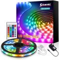 LED Strip Light with Remote 5M, SOLMORE RGB Strips Lighting SMD5050 Color Change LED Rope Lights Ideal for bedrooms, Party Decorations, with Adhesive and Fixed Clips, 12V Power Supply. 