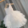 stylish and fancy  frock for baby girls white birthday dress for little girls best frock for kids white net floral frock tutu. 