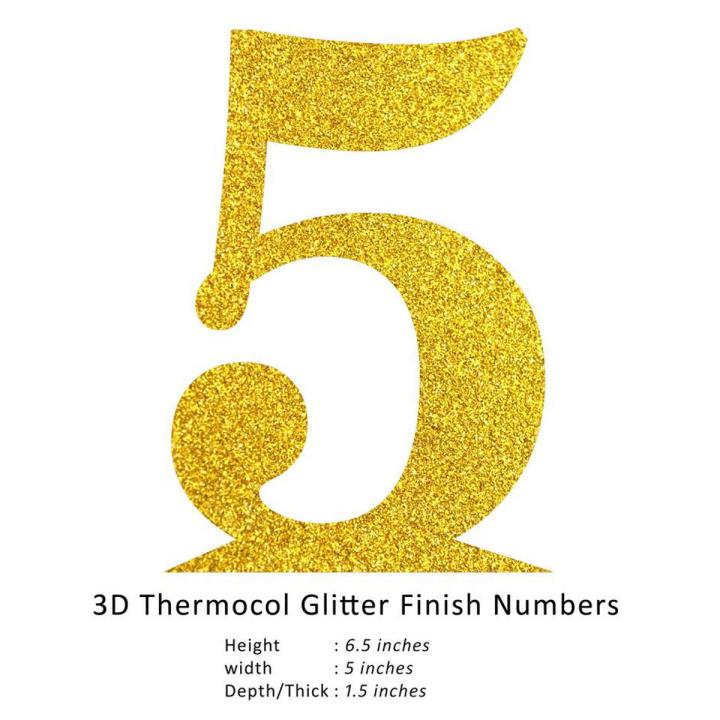 Styrofoam 3D Numbers Glitter Finish (Golden) Number 5