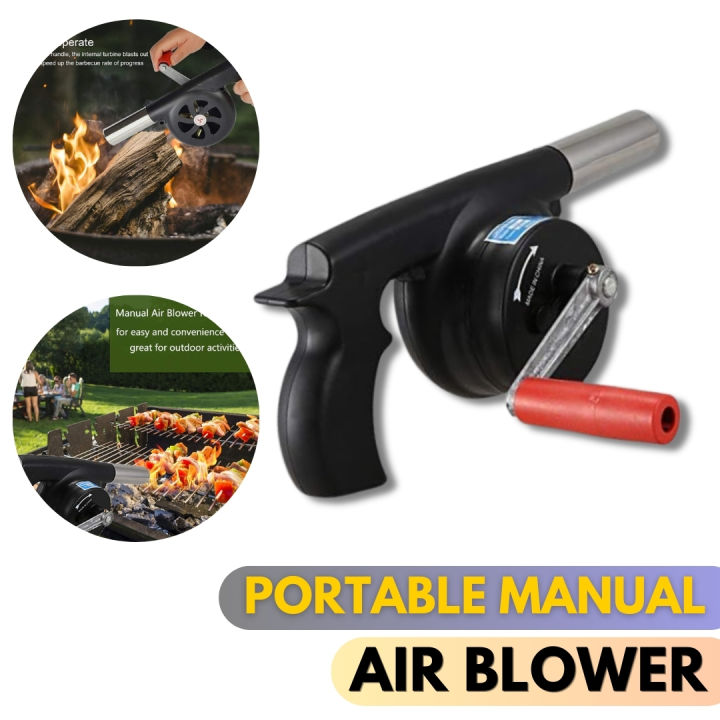 Outdoor Cooking BBQ Fan, Hand Crank BBQ Charcoal Blower Portable Barbeque Air Blower with Manual Handle Speed Control for Outdoor Barbecue, Picnic Camping and Hiking(black)