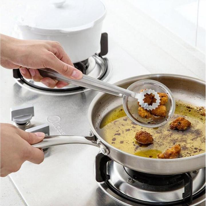2 in 1 Cooking Frying Tong Strainer Stainless Steel Utensils Strainer Serving Food Clip