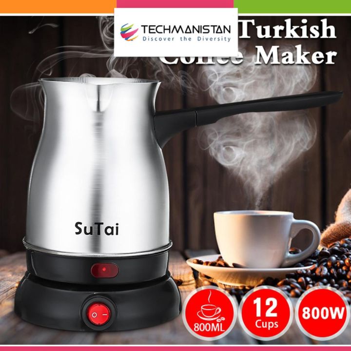 Techmanistan Electric Coffee Pot - 800ml, Stainless Steel Electric Turkish Coffee Maker Machine Espresso Maker Tea Moka Pot Coffee Maker Tea Kettle