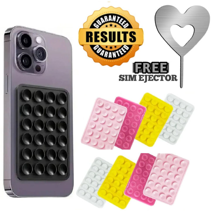Silicon Suction Pad Phone Holder | Self-Adhesive Rubber Suction Mobile Holder | Silicone Suction Phone Case | Sticky Phone Grip Mount with 24 Suction Cups | Anti-Slip Suction Phone Case Mount for Shower, Mirror | Silicone Mobile Stand for All Phones
