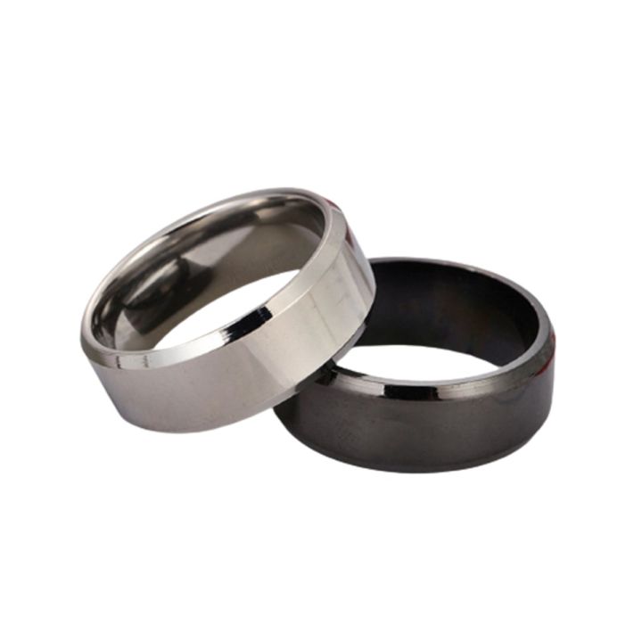 Pack of 2 Pcs Set - Silver & Black Titanium Shiny Band Challa Ring For Girls Ladies Women Rings