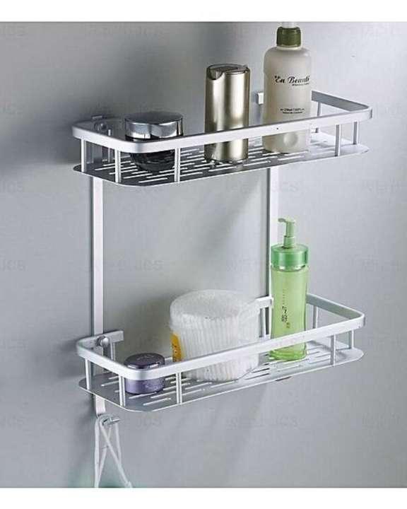 2 Layer Aluminium Bathroom Corner Shelf - Silver