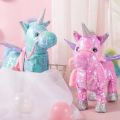 35cm Electric Walking Unicorn Plush Funny Toy Lead Rope Shake Hips Singing Music Stuffed Toy For Children Kids Gift. 