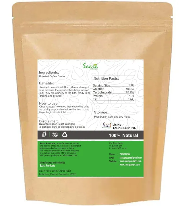 Saara%20HERBAL%20FRESH%20Roasted%20Coffee%20Beans,%20Arabica%20Roasted%20Coffee%20Beans,%20Natural%20Whole%20Beans,%20100g(Pack%20of%201%20X%20100g)%20-%20Image%202