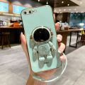 COROGI for iPhone 8 Plus / iPhone 7 Plus Back Cover with Free Lanyard Cartoon Astronaut Folding Stand Luxury 6D Plating Square Shiny Cases Soft Silicone Mobile Phone Case Pouch. 