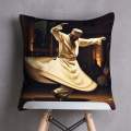 16x16 Luxury Velvet Cushion Cover Sufi Whirling Front, Silk Back with Zip for Home Decoration. 