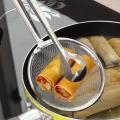 Multi-functional 2 in 1 Fry Tool Filter Spoon Strainer With Clip,Oil Frying BBQ Filter Stainless Steel Mesh Strainer Kitchen Tool Frying Mesh Colander Quick Strain Stainless Steel Tong Colander. 