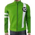 Men's Leather Jacket Green Cartoon Slim fit Faux Leather Jacket. 