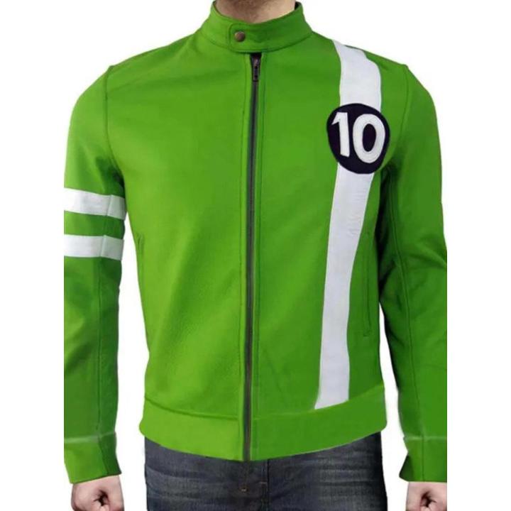 Men's Leather Jacket Green Cartoon Slim fit Faux Leather Jacket