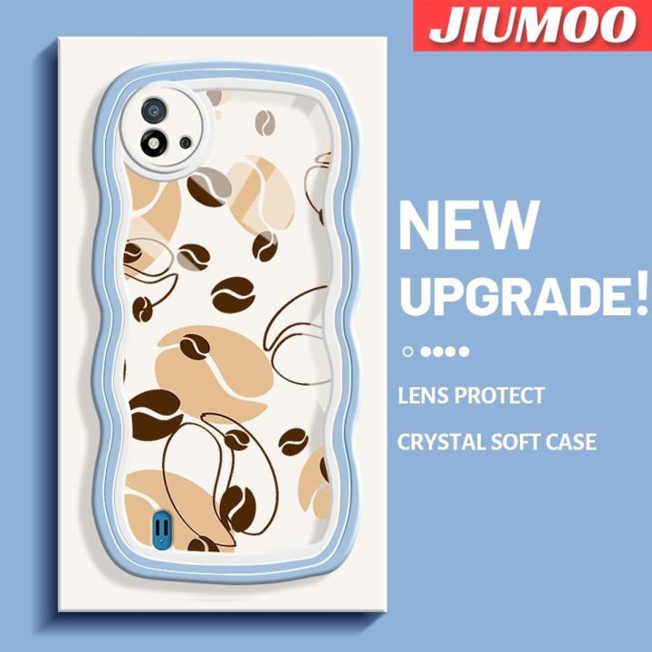 JIUMOO For Realme C20 Realme C20A Realme C11 2021 Realme Narzo 50i Case Cartoon Coffee Bean Pattern Colorful Lovely Cream Wave Border Soft Clear Shockproof Phone Cases Creative Camera Transparent Casing Simple Gentle Protective Cover