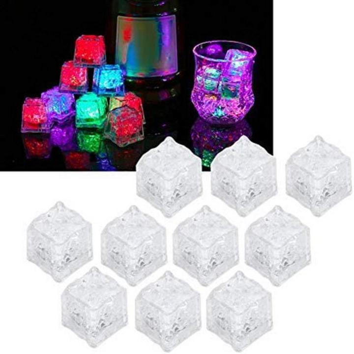 LED Ice Cube Shape Glass Lights-Food safe Polystyrene Plastic and Salt Liquid Activated Submersible, Reusable-Color Change, Battery Operated for Weddings, Parties