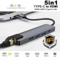 SPEED-X 5 IN 1 Type C Hub - MULTI-PORT TYPE C 4K HDMI USB 3.0 CONVERTER - 1 LAN + TYPE-C +USB*2 + HDTV - Adapter Connecter Converter Chargers Cable for all Laptop , Macbook New Air Pro M1 M2 , Mobile Phone , Tablet , Ipad. 