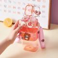 Imported 580ml Beautiful Stylish School Kids Plastic Water Bottle Dual Straw Water Bottle with Strap Fancy Water Bottle for School Kids Straw Water Bottle. 