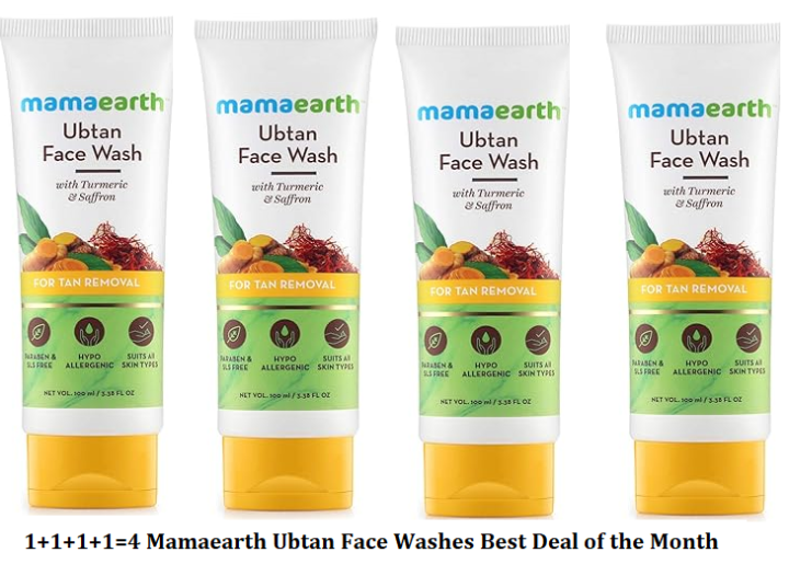Indian Mamaearth Four 4 UbtanFaceWash  with Turmeri Saffron for Tan Removal 100ML