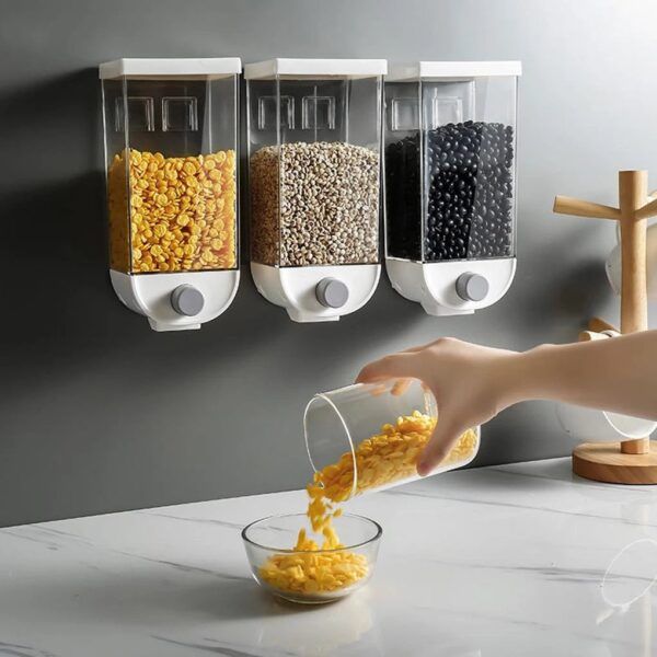 Easy Press Kitchen Wall Mounted Food Storage Container Cereal Dispenser Oatmeal Wall Mounted Container Cereal Dispenser For Oatmeal Cereal Spices Dry Fruits and other food items - In 1000ml, 1500 ml