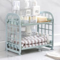 Plastic Desktop Organizer Double Layer Hollow Shelf For Cosmetics, Finishing, Kids, Kitchen And Bathroom Accessories Storage Rack 2 Tier Shelf Holder. 