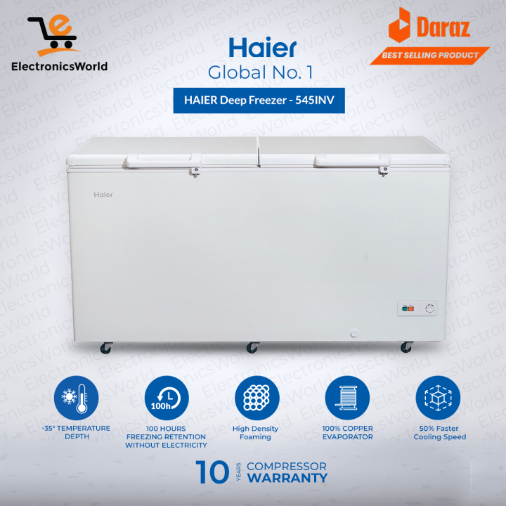 HAIER Inverter Deep Freezer - HDF 545 INV (19 Cubic Feet) -Double Door - Jumbo Full Freezer with 10 Years Compressor Warranty