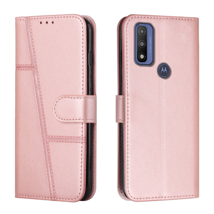 lthmy for Motorola Moto G Pure cover premium leather wallet case magnetic shock absorbing flip case with lanyard