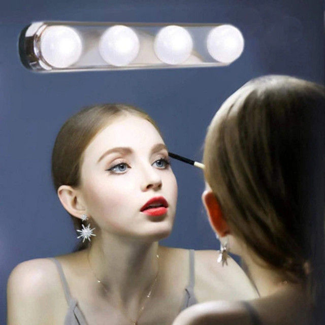 Cordless LED Mirror Makeup Light, Wireless Portable LED Vanity Mirror Lights, Studio Glow Vanity Make-up Light Natural Light for Makeup Dressing Table with 4 LED Bulbs, Professional Studio Glow Battery Powered Mirror Light