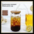Clear Glass Tumbler with Bamboo Lid & Glass Straw 550 Ml. 