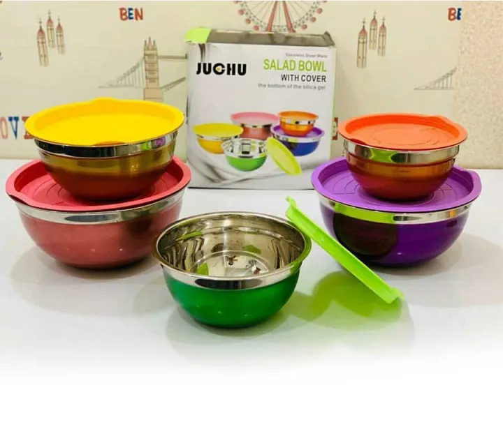 Multi%20Color%205%20Pcs%20Stainless%20Steel%20Salad%20Bowl%20With%20Cover%20Multi%20Color%20-%20Image%202