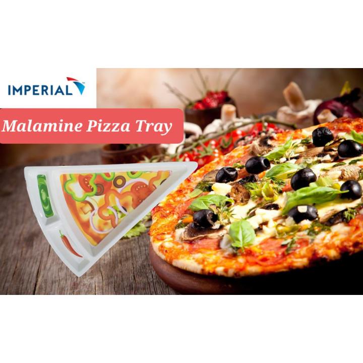 Imperial Triangle Melamine Pizza Slice Serving Tray with dipping sauce server & Pizza