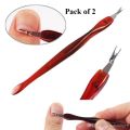 Cuticle knife Trimmer, Cuticle Fork Trimmer Nail Cuticle Remover Trimmer Pusher Dead Skin with Double Head V-Shaped Fork Manicure Pedicure Cleaner Care Tools for Home and Nail Shop 2 Pieces (Red). 