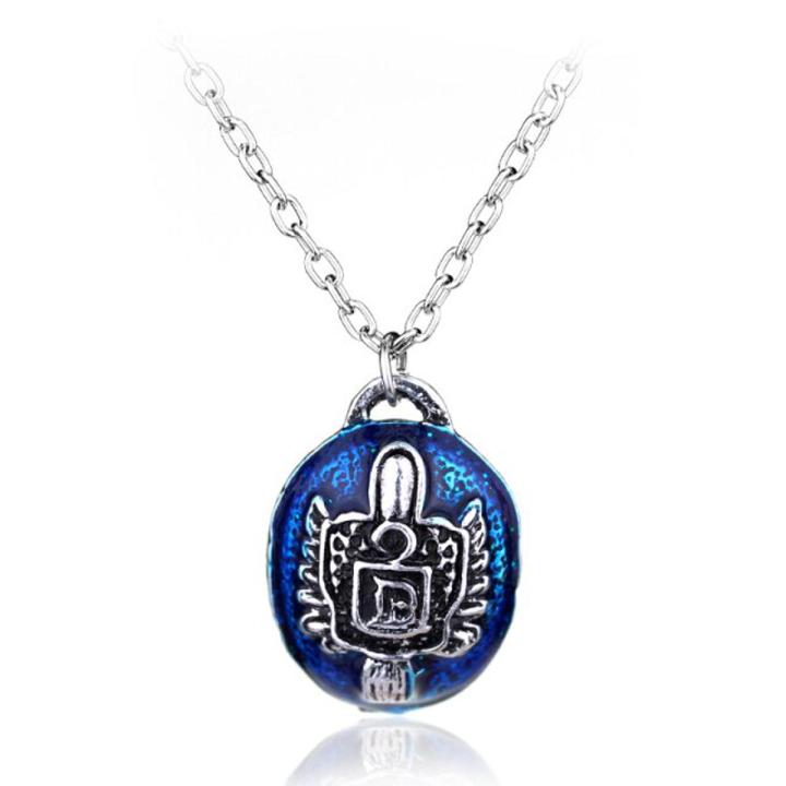 Movie Vampire Diaries Elena Gilbert Charm Necklace Retro Blue Stone Katherine Klaus Pendant Necklace Women