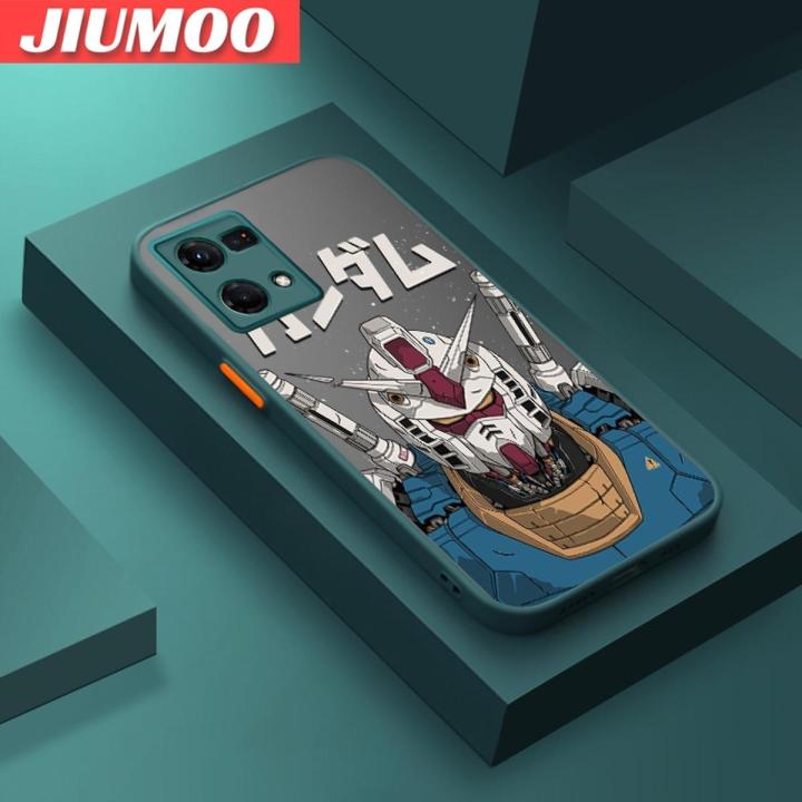JIUMOO For OPPO Reno 7 4G OPPO F21 Pro 4G Case Cartoon Cute Gundam Frosted Transparent Back Cover Lens Camera Protect Phone Case Edge Full Cover Casing Hard Cases
