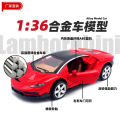 (Bubble bag) 1:36 Lambo Bugatti alloy car model open door pull back children's toy car cake decoration. 