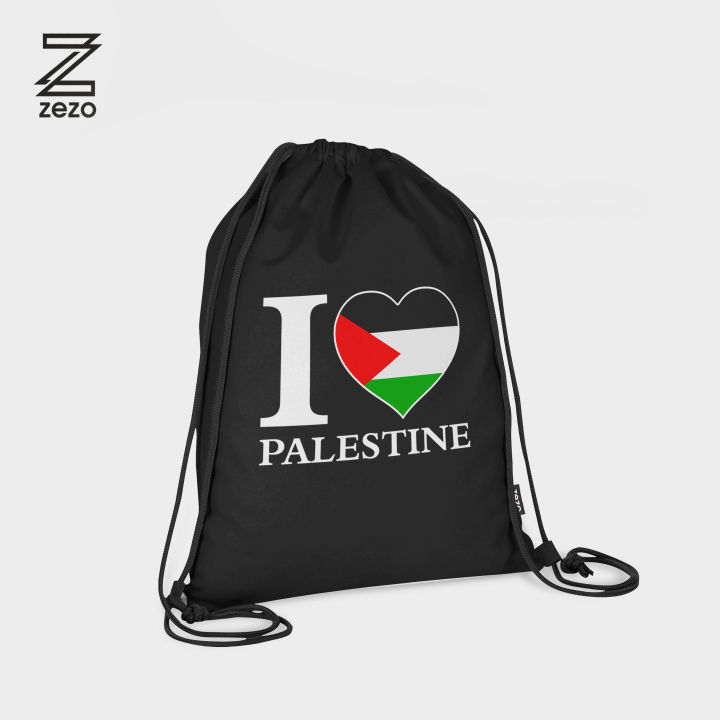 Free Palestine Flag Drawstring Bag - Palestine Bag Digitally printed on cloth by Zezo