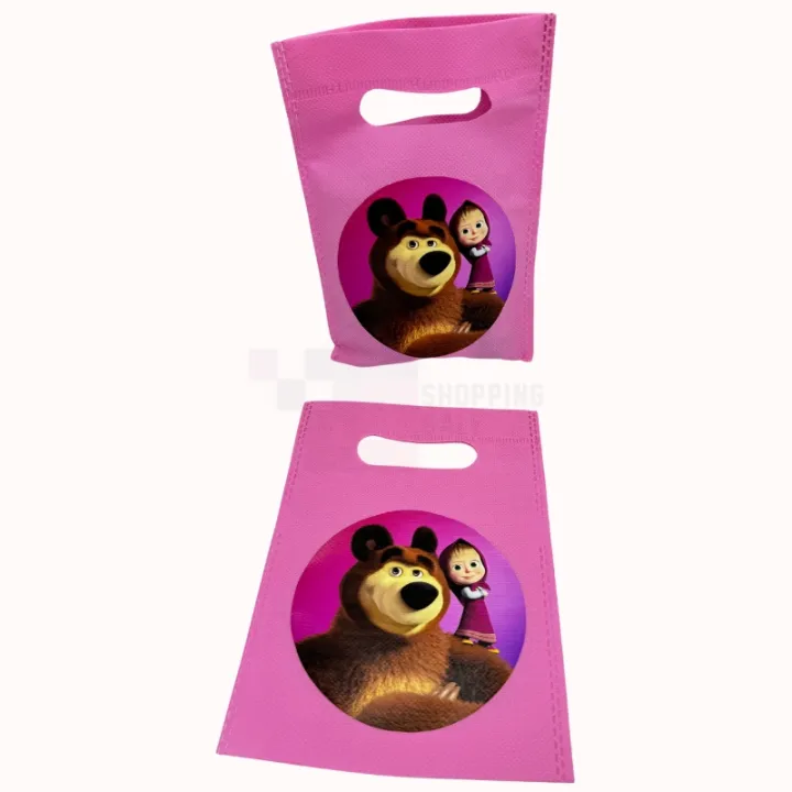 Masha%20And%20The%20Bear%20Goody%20Bags%20-%208%20x%206%20Inch%20-%20Fabric%20Gift%20Bags%20-%20Masha%20And%20The%20Bear%20Themed%20Party%20-%20Pink%20-%20Girls%20-%20Pack%20Of%2010%20-%20Image%202