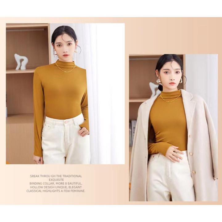 Modal bottoming shirt Long-SleeveTT-shirt Women's Autumn and Winter New Half Turtleneck Large Size Slim Fit Inner Wear Solid Color Thin Top