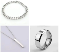 3 Piece Fashion Charm Jewelry For Men Best Quality Stainless steel 3D Bar Stick Locket +Stainless steel Titanium Silver Ring +Stainless steel Silver Chain Bracelet For Boys And Men. 