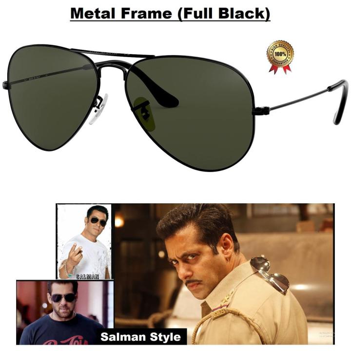 Black Sunglasses Metal Frame UV Protected Salman Khan Style Sunglasses Eyewear Driving Fishing Eyewear