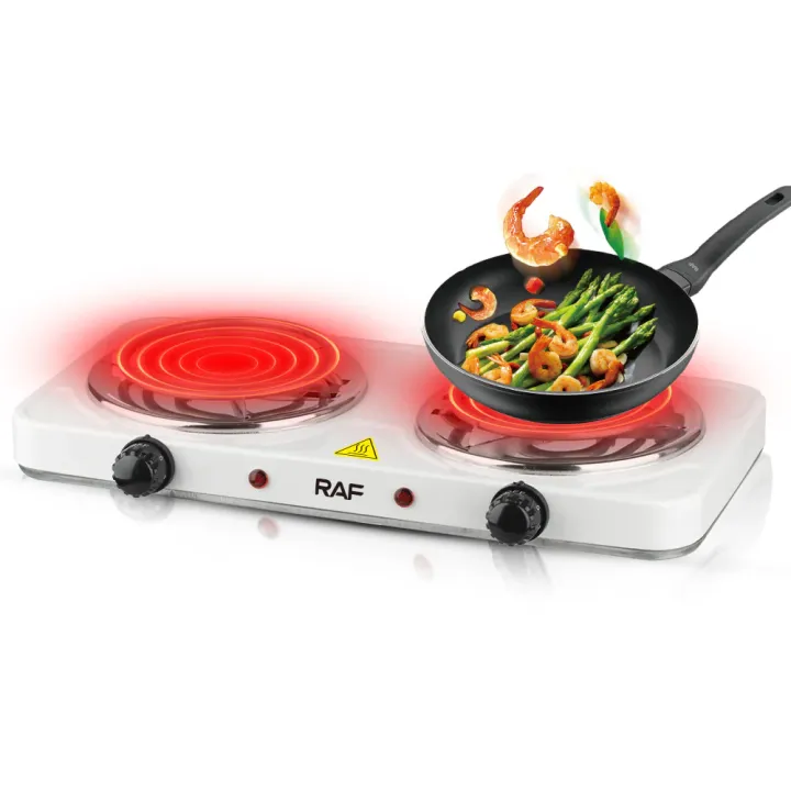RAF Double Burner Electric Stove 2000W | Portable Electric Cooker | Electric Chulha | Double Hot Plate | Fast Heating Iron Coil | Automatic Temperature Control | High Quality Cooking Stove