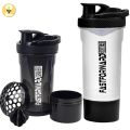 Fast Forward Shaker Bottle - 24 Ounce Protein Shaker Plastic Bottle for Pre & Post workout with Twist and Lock Protein Box Storage Pack of 2. 