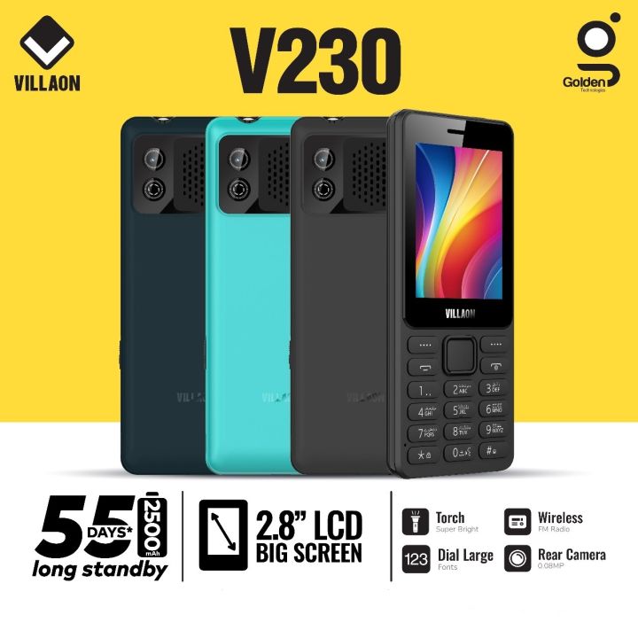Villion V230 - 2.8 Inch Display - 2500mAH Battery - Dual Sim - Big Speaker - PTA APPROVED - Auto call recording - Wireless FM Radio - 1 Year brand warranty