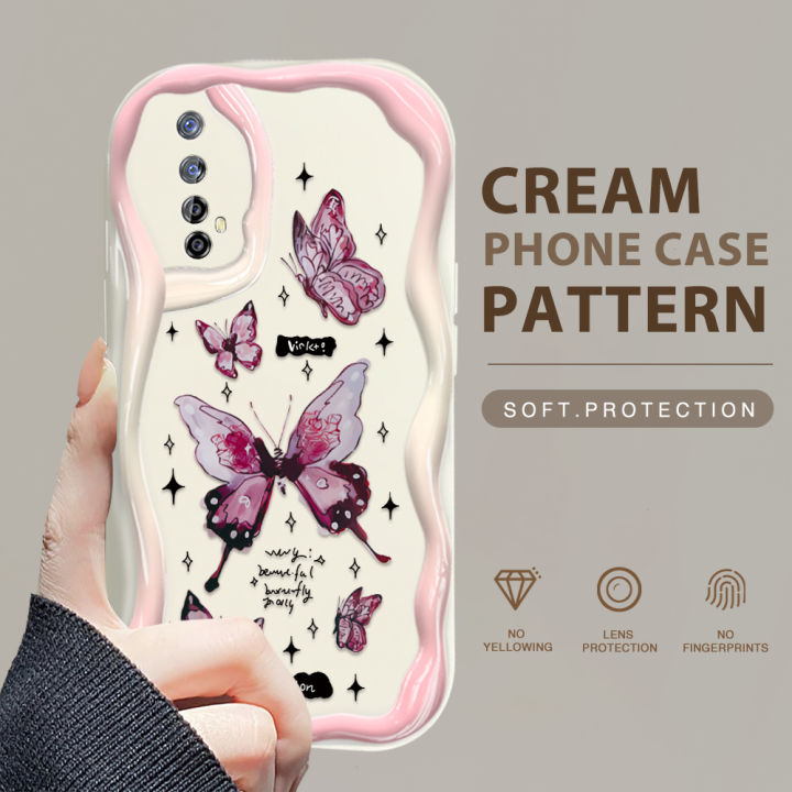 YYDS for Realme 7 Narzo 20 Pro Back Cover Cartoon Butterfly Case Cream Texture Wavy Edge Soft Silicone Mobile Cover