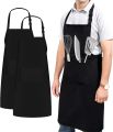 Pack of 2pcs Black Kitchen Aprons with 2 Pockets Durable Personalized Apron for BBQ Kitchen Cooking Baking Crafting Restaurant. 