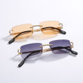 HBK Retro Rimless Sunglasses For Women Men Small Square Gold Frame Brand Design Tea Shades Rectangle UV400 Zonnebril Eyewear. 
