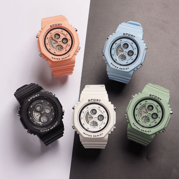 Douyin Internet celebrity multi-functional matcha green electronic watch for boys and girls, student sports alarm clock, luminous LCD couple watch
